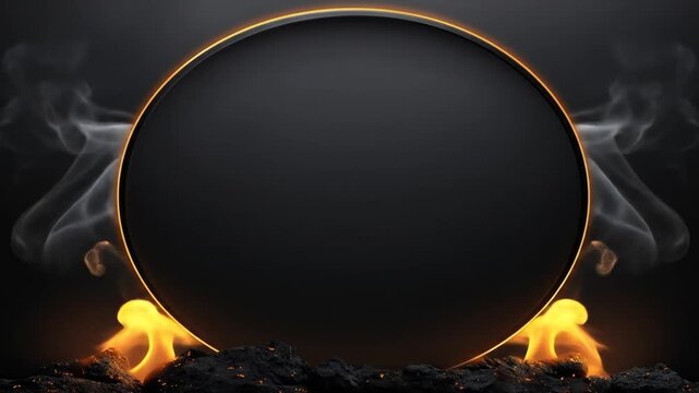 Abstract black circle with fire and smoke elements for design