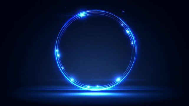 Glowing blue circle with lights and sparks on dark background