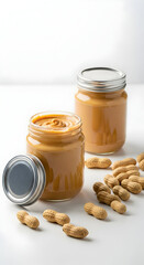 Creamy Peanut Butter in Jars with Peanuts