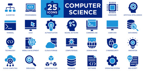 computer science, technology, science, computer, information, business icon set. Outline icons collection. Simple vector illustration	