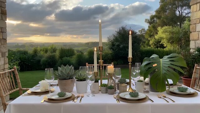 dining table elegantly prepared for formal engagement ceremony, matrimonial event, amorous supper, or special occasion