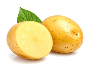 Fresh Yellow Potatoes with Leaves.
