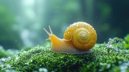 Golden Snail in a Lush Forest: A Macro Photography Masterpiece