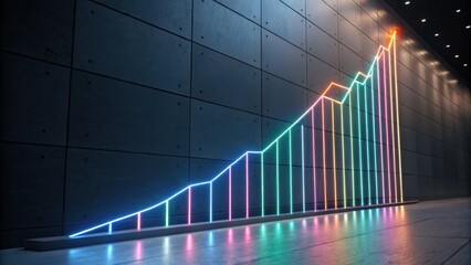 A vibrant neon graph illustrating upward trends on a sleek wall, symbolizing growth and success in a modern setting.