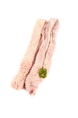 Raw Pig Intestine Natural Sausage Casing Fresh Butcher Ingredient Isolated on White