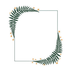 Elegant Square Frame with Fern Leaves and Flowers.
