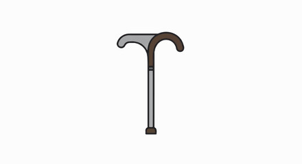 A vibrant stylized icon depicting a senior care walking stick, clearly symbolizing elder support, mobility assistance, and independence, presented in a clean, isolated 2D flat illustration.