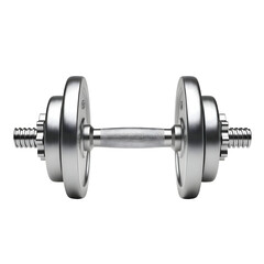 Fototapeta premium Chrome dumbbell with metallic shine and adjustable plates, fitness training equipment isolated on transparent background