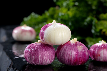 Purple Pearl Onions from Yunnan China - Fresh Organic Vegetables with One Sliced Open
