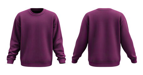 Deep purple crewneck sweatshirt shown front and back, long sleeves, plain design