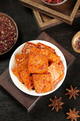 Pingjiang Spicy Dried Tofu Squares in Red Sauce Traditional Chinese Specialty Food with Star Anise