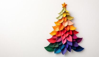 A minimalistic Christmas tree made of felt on a white background
