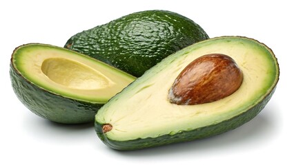 Fresh and vibrant avocado isolated on white background, showcasing its creamy texture and healthy appeal, perfect for culinary and wellnessthemed projects