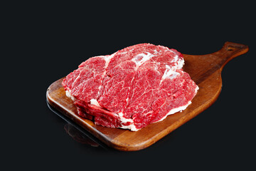 Raw Beef Brisket Cut on Wooden Board - Fresh Meat for BBQ Cooking