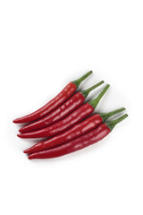 Fresh Red Chili Peppers on White Background - Spicy Cooking Ingredients