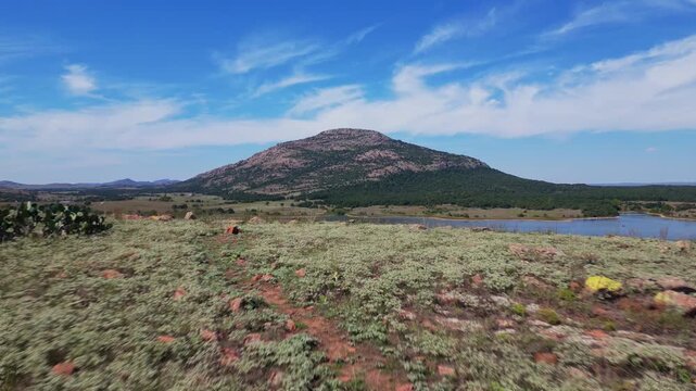 Mt. Scott Oklahoma Low Aerial Over Grass