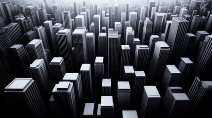 Fototapeta premium Dense Vintage Black and White Aerial Cityscape - A dense cityscape in vintage black and white symbolizing progress, density, urbanization, architecture, and development