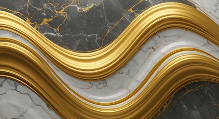 Elegant gold wave design over marble texture background for design