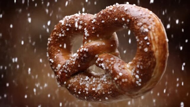 Close up of a freshly baked pretzel with coarse salt isolated