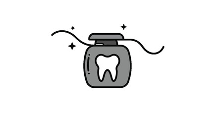 A clean and modern vector illustration features a minimalist dental floss icon, perfectly isolated, representing essential oral hygiene and daily dental care.