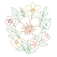 Bright Orange and Yellow Tropical Flower Bouquet Illustration with Green Leaves