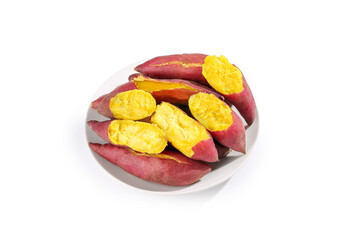 Fresh Roasted Sweet Potato Fingers on White Plate - Healthy Natural Food