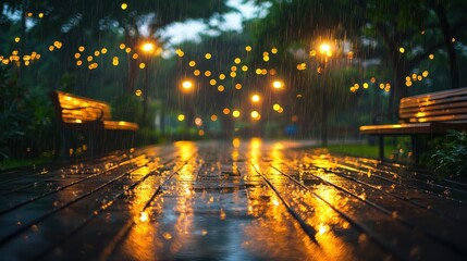 Rainy Night in the Park: A Serene and Magical Atmosphere