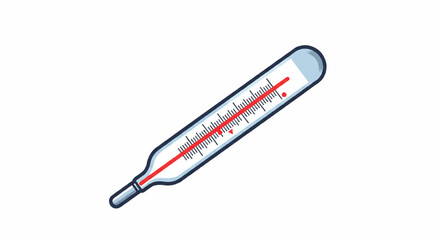 Stylized vector illustration of a mercury thermometer icon showing an elevated temperature, symbolizing a fever check or medical diagnosis isolated on a clean background.