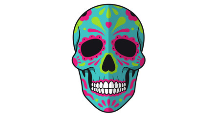 Decorated skull Turquoise with pink lime green accents black eyes white teeth