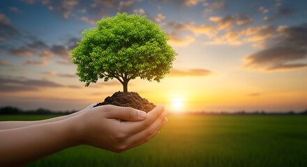Hands Holding Soil with a Tree, Future Sustainability Through Nature Protection