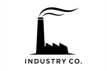Black industrial factory silhouette with smoke and text I N D U S T R Y C O industry