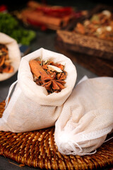 Aromatic Spice Collection in Cloth Bags - Cinnamon Sticks Star Anise Hot Seasoning Ingredients for Cooking