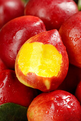 Fresh Red Nectarines with Yellow Flesh and Water Droplets - Juicy Summer Stone Fruit
