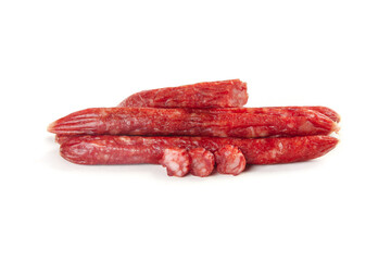 Chinese Cantonese Air-Dried Sweet Sausages Traditional Spicy Cured Meat on White Background