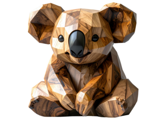 Minimalist Geometric Wooden Koala Sculpture with Smooth Polished Finish, Front View