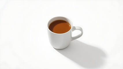 A ceramic coffee mug filled with warm coffee, centered on a clean white background.
