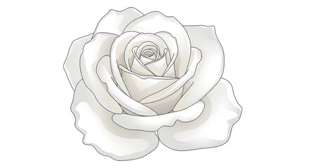 Elegant White Rose Blossom Isolated on White Background