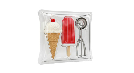 Cone, popsicle, and scoop in plastic container
