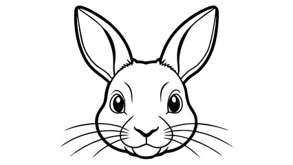 Rabbit face illustration with long ears, whiskers, and a small nose in a black and white outline style
