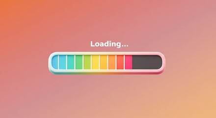 Colorful loading bar graphic against gradient background progress concept