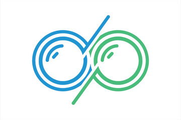 Blue and green interlocking circles with diagonal line graphic abstract background