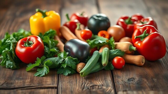 Fresh vegetables arranged in heart shape on rustic wooden surface, evoking warmth and natural charm.