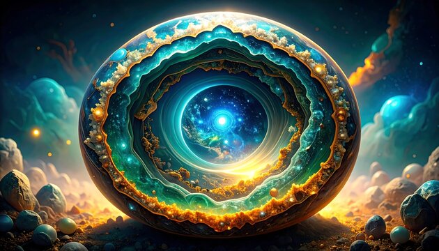 Cosmic egg, intricate design, vibrant colors