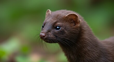 Close up portrait of a brown pine marten in natural environment