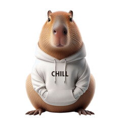 A cute brown domestic pet rat, a furry rodent mammal, sits in a box isolated on a white background