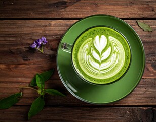 ラテアートが美しい抹茶ラテと和の雰囲気