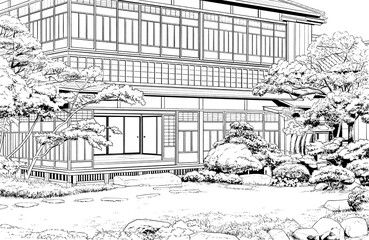 漫画風ペン画イラスト　和風（外観）