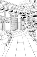 漫画風ペン画イラスト　和風（外観）