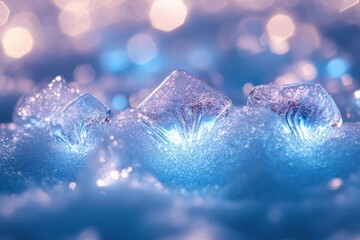 Ice crystals glistening on a textured surface.