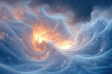 Large swirling blue and orange nebula.